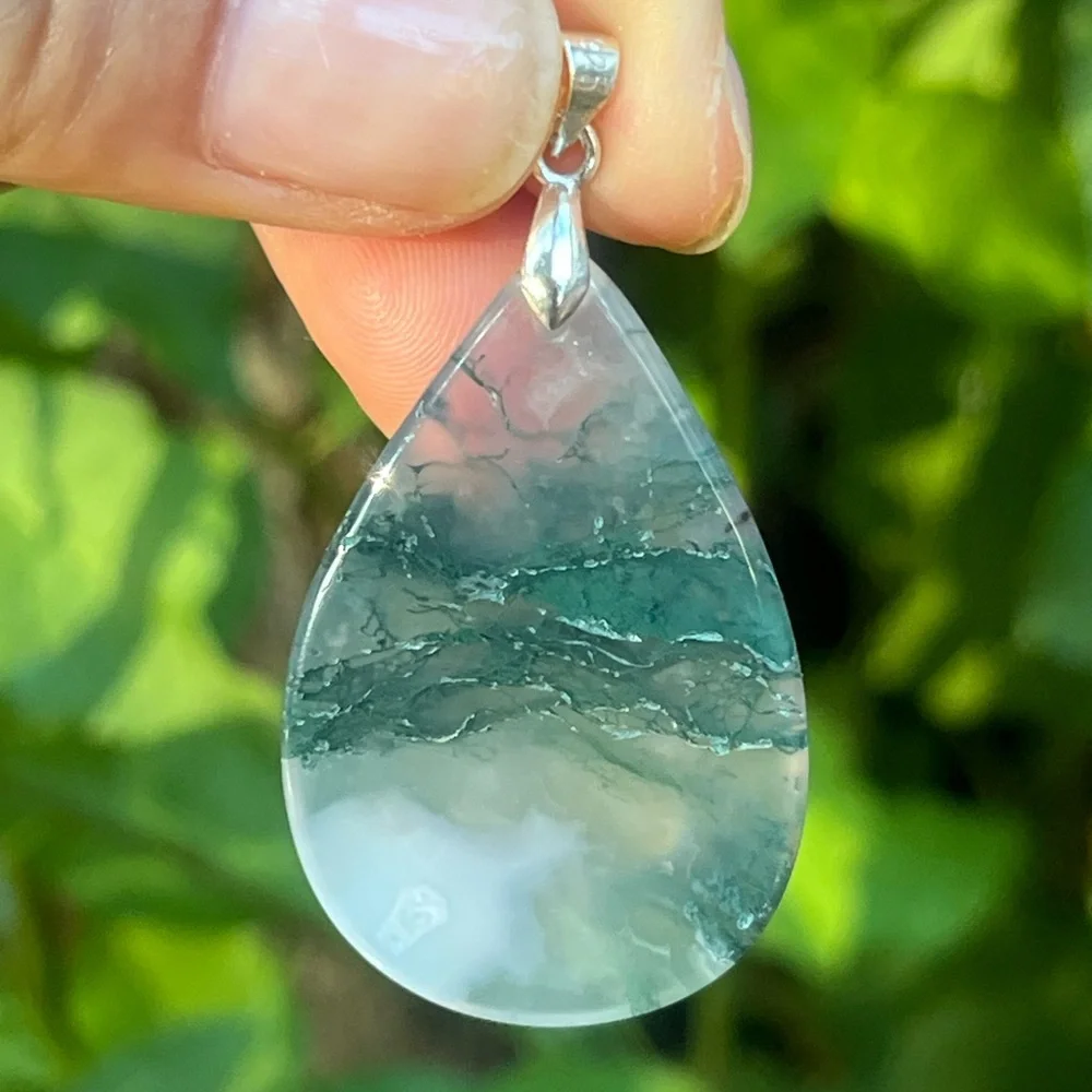 Sterling silver 925 stamped beautiful moss agate pendant 1224 - Picture 2 of 6